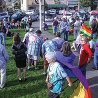 About 70 people gathered on the Arcata Plaza to celebrate the Supreme Court rulings on DOMA and Proposition 8.