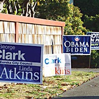 Campaign signs in Eureka. Photo by Ryan Burns.