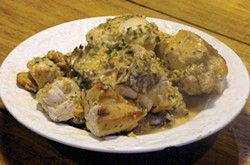 PHOTO BY DARIUS BROTMAN - Chicken braised with ginger &mdash; like a preview of spring.