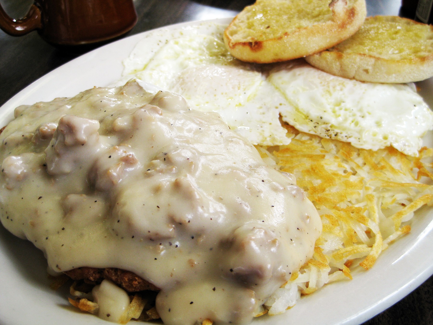 Chicken fried steak and eggs. You're not going to work after this. - JENNIFER FUMIKO CAHILL
