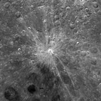 Crater Giordano Bruno lies at the center of pristine rays of ejecta up to 100 miles long.
