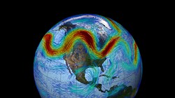 NASA'S GODDARD SPACE FLIGHT CENTER - Extreme kinkiness of jet stream (fast winds red, slow blue).