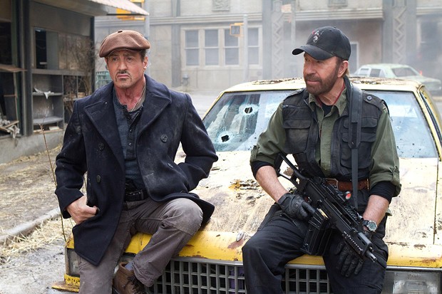 Geezers with guns: Sylvester Stallone, age 66, and Chuck Norris, 72, in The Expendables 2.