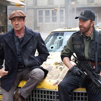 Geezers with guns: Sylvester Stallone, age 66, and Chuck Norris, 72, in The Expendables 2.