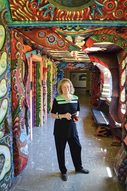 PHOTO BY GRANT SCOTT-GOFORTH - HSU President Lisa Rossbacher is particularly enamored with a wild hall inside the university's art department.