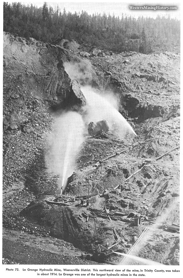 hydraulic mining at la grange mine - PHOTO FROM "GOLD DISTRICTS OF CALIFORNIA" CALIFORNIA DIV. OF MINES AND GEOLOGY/WESTERNMININGHISTORY.COM