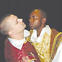 Jabari Morgan, as Othello, glowers at A.J. Stewart, as Iago, in the Shake the Bard production of Othello.