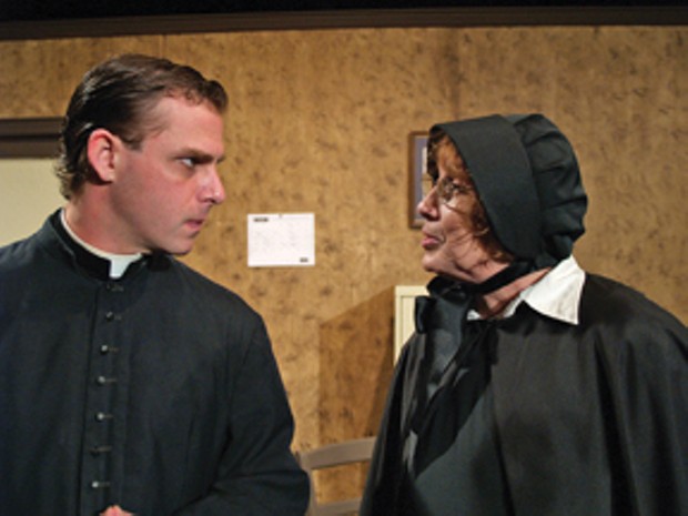 Josh Kelly as Father Flynn and Janet Waddell as Sister Aloysius in North Coast Rep production of Doubt: A Parable.