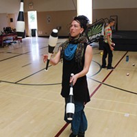 Kira Davis practices with juggling clubs at the 14th annual Humboldt Juggling Festival, which ran all weekend at the Arcata Community Center.