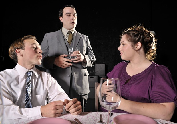 Kyle Ryan as Tom, Brandon McDaniel as Carter, Colleen Lacy as Helen in the HSU's production of Fat Pig - COURTESY OF HSU DEPT. OF THEATRE, FILM & DANCE