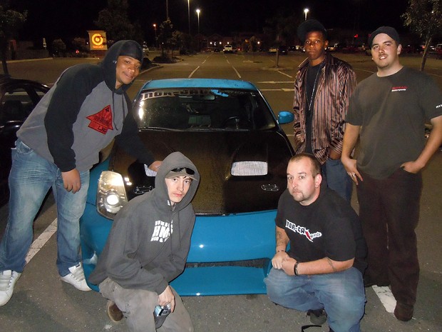 Members of Nor-Cal Imports car club, from left to right: Jamal Wyllie,  Nick Terrini, Brad Adams, Hakim Wyllie and Rick Arnold. - PHOTO BY HEIDI WALTERS