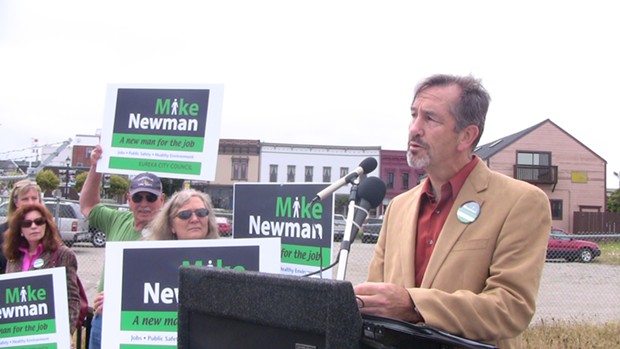 Michael Newman addresses supporters at his campaign kickoff last week. - PHOTO BY JOHN OSBORN