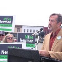 Michael Newman addresses supporters at his campaign kickoff last week.