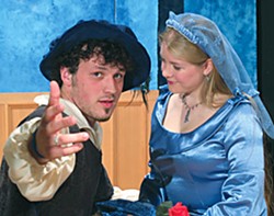 Michael Roscoe as Fenton and Jennifer Trustem as Anne in North Coast Repertory Theatre's 'The Merry Wives of Windsor'