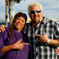 Sweet Mama Janisse and Guy Fiery filming Diners, Drive-ins and Dives.