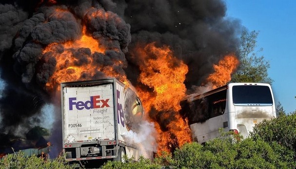 Photographer Jeremy Lockett, of Red Bluff, was driving to Orland when he came across the fiery scene of the accident and caught this image. - JEREMY LOCKETT/J. LOCKETT PHOTOGRAPHY