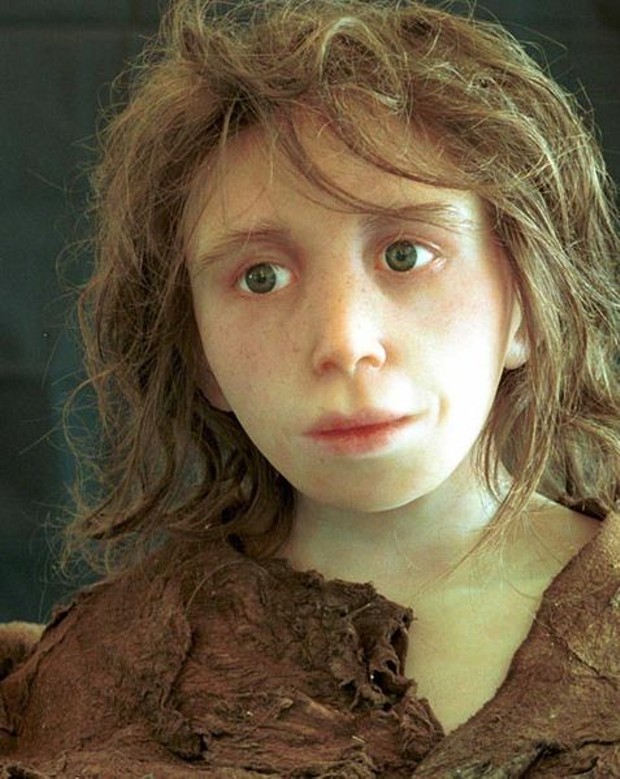Reconstruction of a Neanderthal child, from a skeleton found in Gibraltar in 1926. Tomographic scanning was used to convert the remains into a computer model, from which a physical model was constructed using stereolithography. - ANTHROPOLOGICAL INSTITUTE, UNIVERSITY OF ZÜRICH, PUBLIC DOMAIN.
