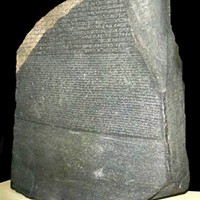 Rosetta Stone. Top, hieroglyphic script; middle, demotic; bottom, Greek.