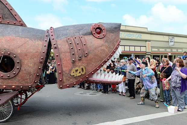 Steampunk Shark chomps its jaws for the crowd and the glory. - MARK MCKENNA