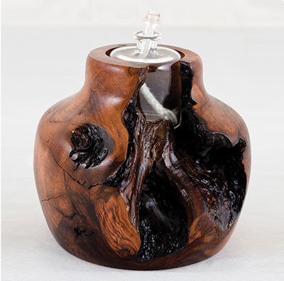 Burl oil lamp tealight from Art of the Burl Redwood Gallery.