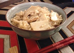 PHOTO BY JENNIFER FUMIKO CAHILL - The earthy delight of matsutake mushrooms and rice.