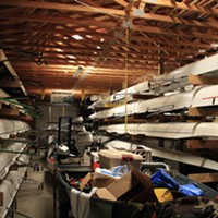 The Humboldt Bay Rowing Association Boathouse, near the Samoa Bridge. The HSU men and women's team share the space with the Humboldt Bay Rowing Association until the women move after the completion of the dock at the Humboldt Bay Aquatic Center.