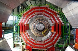 EUROPEAN COUNCIL FOR NUCLEAR RESEARCH. - The Large Hadron Collider's Compact Muon Solenoid under construction in 2005. The 50-foot-diameter, 12,500-ton detector was key to the discovery of the Higgs Particle in 2012.