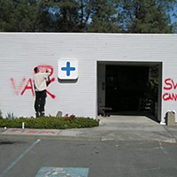 The vandalized Six Rivers Medical Center in Willow Creek. Photo by Ken Malcomson