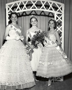 PHOTO COURTESY JOAN BOYNTON FRAKES - Three of California's first dairy princesses, in their formals at the 1958 state dairy princess contest. District 1's (Humboldt and Del Norte counties') Joan Boynton (married name Frakes) is on the right.