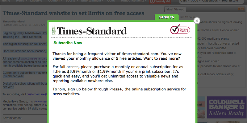 Times-Standard puts the kibosh on us freeloaders