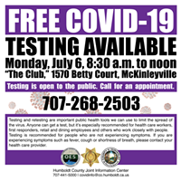 Appointments for June 29  COVID-19 Testing in McKinleyville Filled; Another Date Set