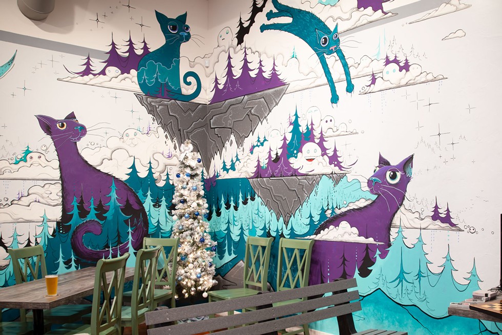Arts and Drafts’ cool and quirky interior, with mural by Bradnon Mononoke. - SAM ARMANINO