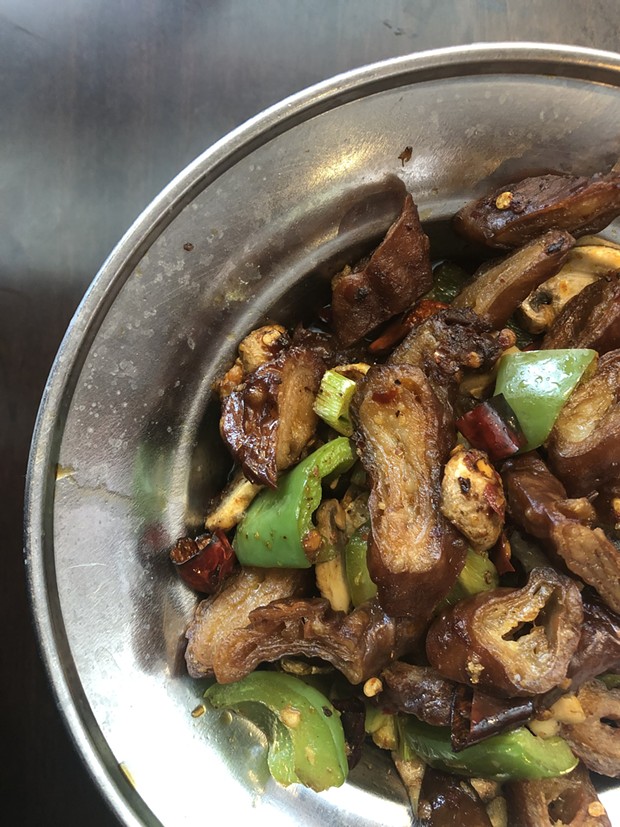 Braised pork intestines with Sichuan pepper. - PHOTO BY JENNIFER FUMIKO CAHILL