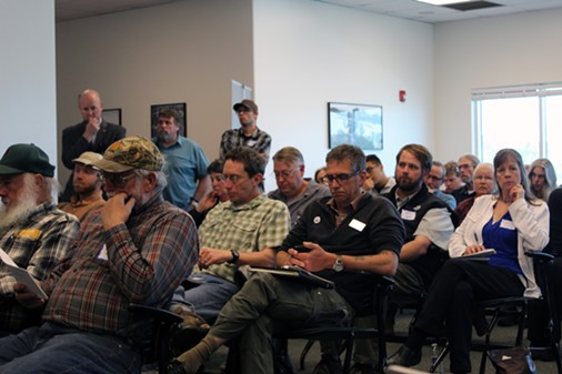 Community members and stakeholders filled the small room at the Humboldt Bay Aquatic Center on Thursday to watch four sets of panel discussions on how offshore wind and its potential impacts to Humboldt County. - NATALYA ESTRADA