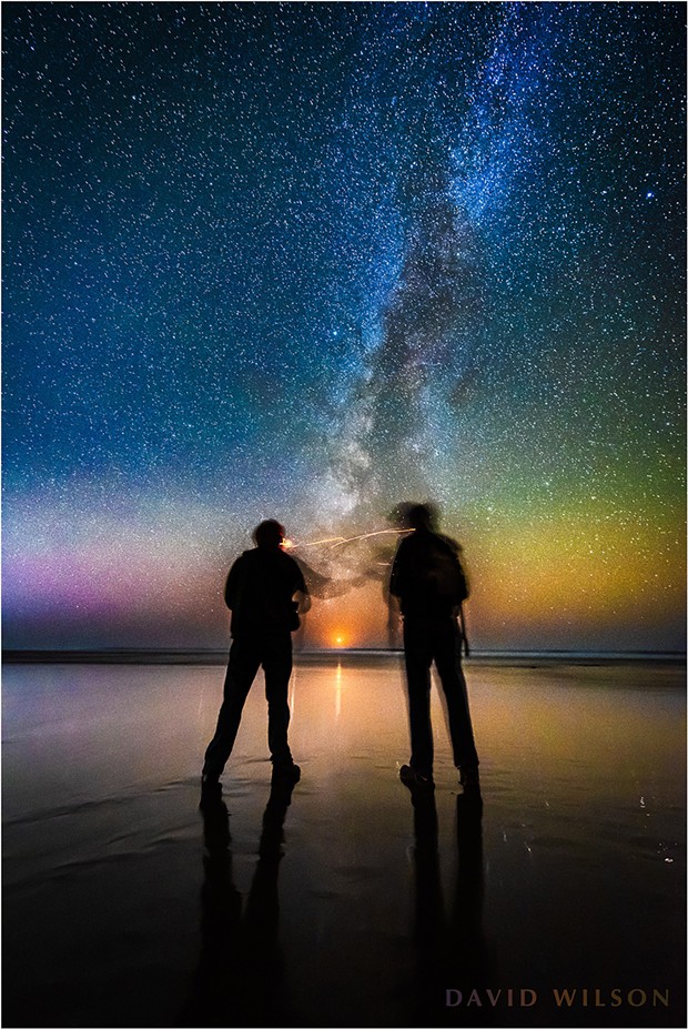 A Humboldt Moonset - High Saturation. What passes between friends as the crescent moon sets over the Pacific at the end of the Milky Way? Humboldt County, California. November 10, 2018. - DAVID WILSON