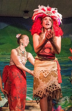 Shekina McCullough as the adventurous island princess Moana and, behind her, teacher's aide Jordan Lambert as the goddess Te Fiti.&nbsp; - PHOTO BY BETTY ANN HANAUER