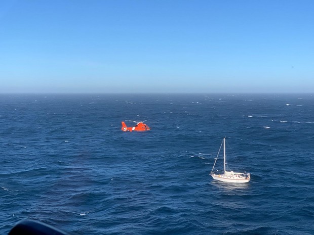 A Coast Guard helicopter comes in for the rescue. - COURTESY OF THE COAST GUARD