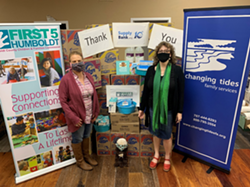 Star Mohatt (left), program coordinator for First 5 Humboldt and Kerry Venegas (right), executive director of Changing Tides Family Services with materials for child care providers. - SUBMITTED