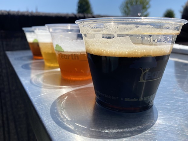 A flight of Powers Creek craft beer served outside of the Blue Lake Casino, including an Irish-style dry stout, a Scottish-style export ale, a blonde session ale and a double IPA. - ASHLEY HARRELL