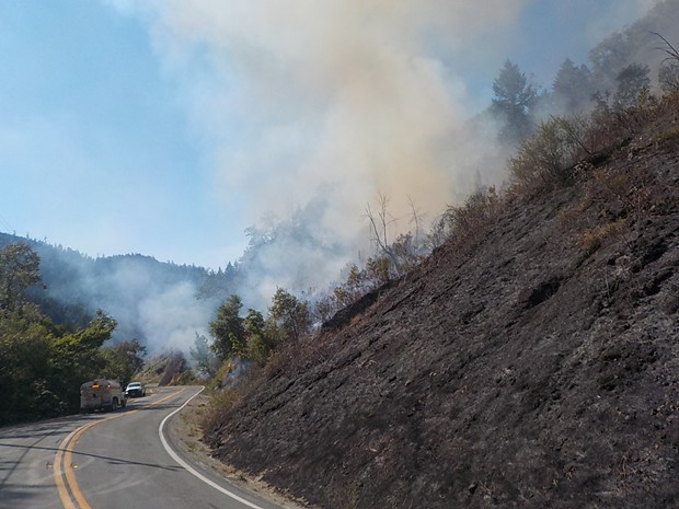 The fire burns near State Route 96 earlier this week. - CALTRANS