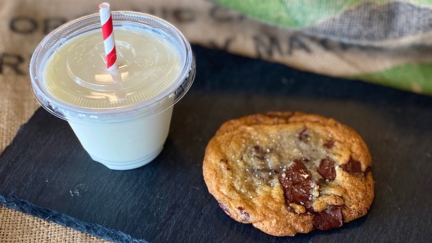 Alexander Family Farms milk and a fleur de sel chocolate chip cookie from Dick Taylor Craft Chocolate. - SUBMITTED