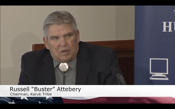 Karuk Tribal Chair Russell “Buster” Attebery describes the impact the decline in Klamath River water quality has had on salmon and his people. - SCREENSHOT FROM KEET’S LIVE BROADCAST