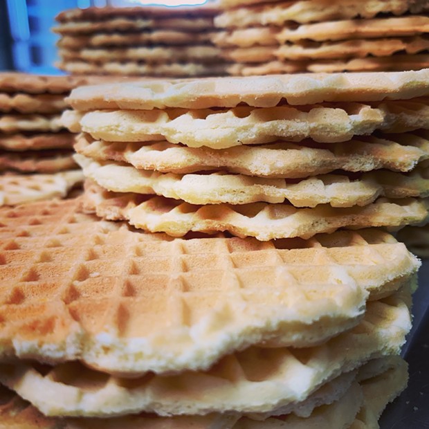 Stacks of crisp pizzelles. - SUBMITTED