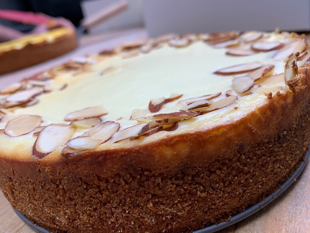 New York cheesecake with slivered almonds. - SUBMITTED