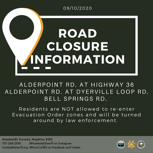 Road Closures in Alder Point and Bell Springs Roads Evacuation