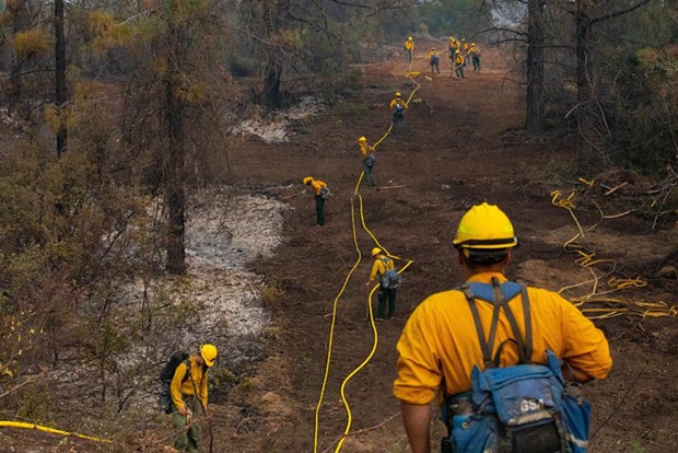 “Yesterday, Soldiers attached to the @RuggedSix, carry hoses & equipment to create a grid line to search for hotspots working to ensure a wildfire does not reignite at the #AugustComplex fire in @MendocinoNF.” - US ARMY NORTH TWITTER