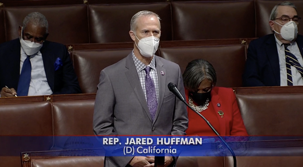 Rep. Jared Huffman on the House Floor today. - SCREENSHOT