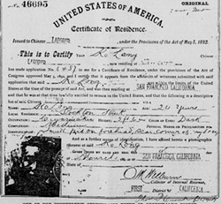 A fake immigration certificate, which became commonplace in lucrative smuggling operations. - CALIFORNIA STATE ARCHIVES