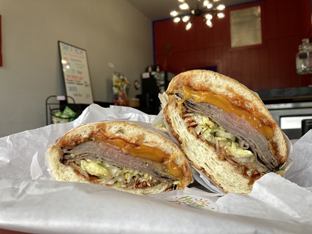 The hot roast beef and cheddar Cowboy sandwich at Grotto. - PHOTO BY JENNIFER FUMIKO CAHILL