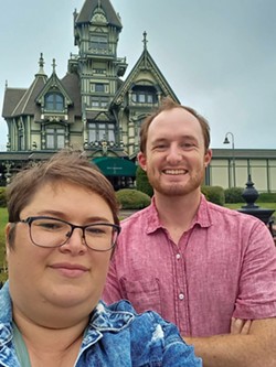 Ildika Shetalia takes a selfie with Ryan Knight in front of the Carson Mansion. - SUBMITTED